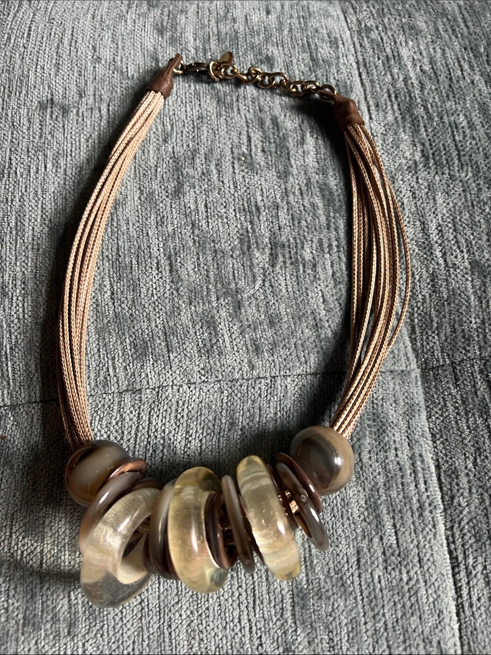 Brown Multi-Strand Necklace with Glass Bead Accents - Brand Unspecified